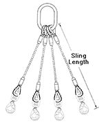 Imported - Wire Rope Sling - Four Leg w/ Latched Sling Hooks - Rope Dia:  1/2 inch - Length