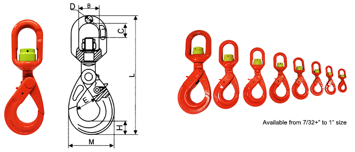 Grade 8 Swivel Self Locking Hook - Ball Bearing BS EN1677-1+2